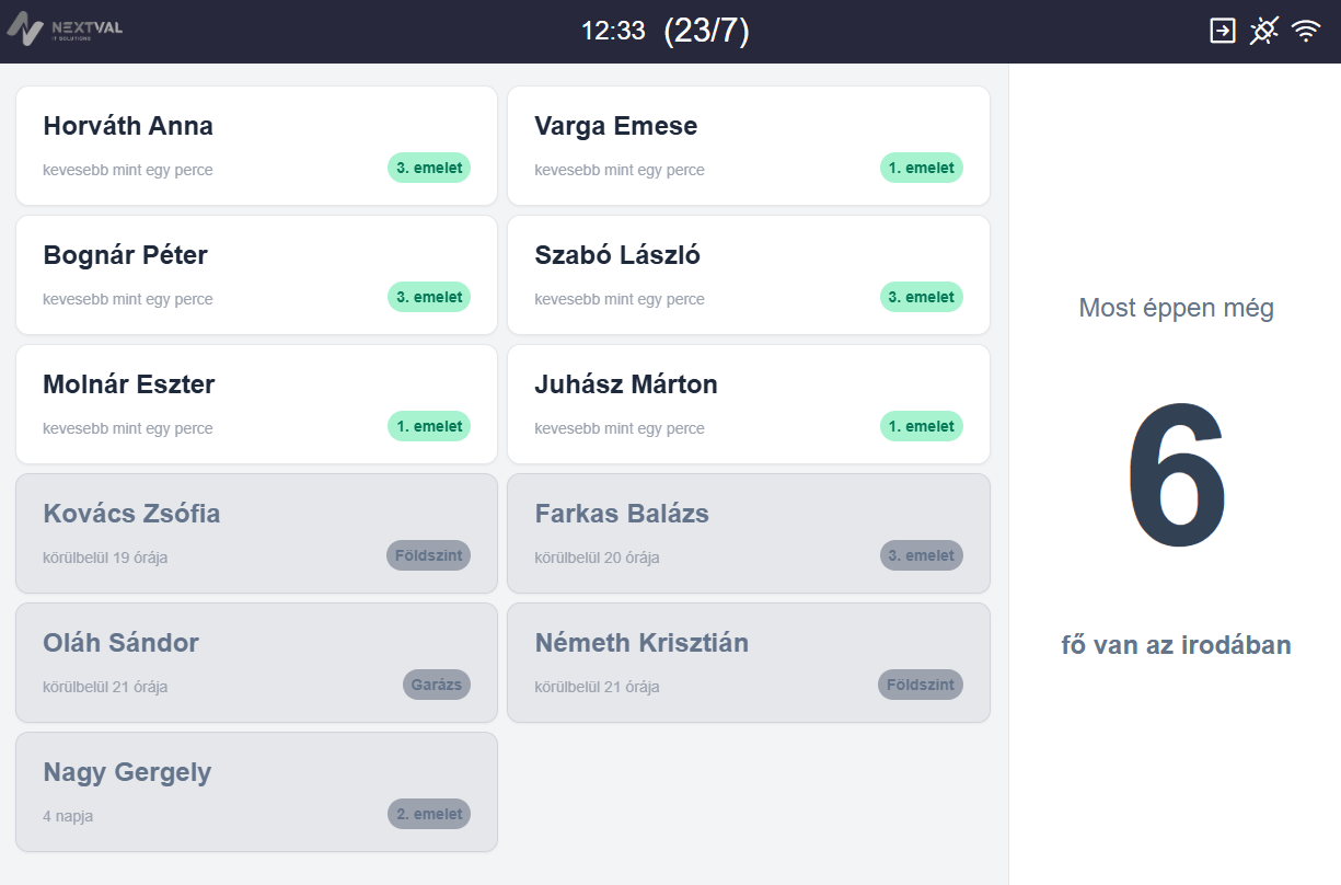 Jelenlét modul screenshot